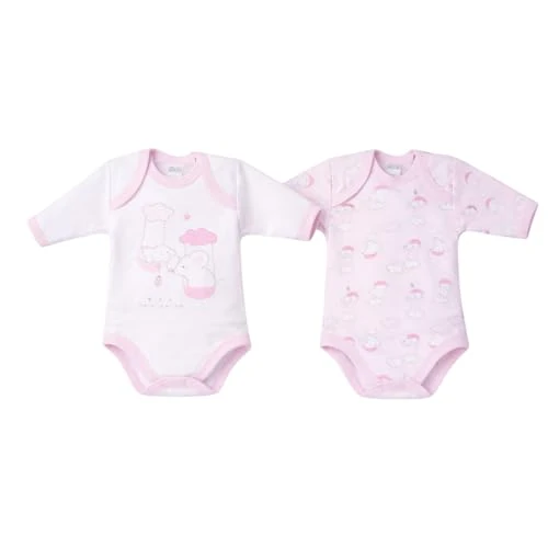 Ellepi Baby-Winterbodys mit langen Ärmeln aus warmer Naturbaumwolle | 2 Stück (Rosa, 3 Monate 62 cm)