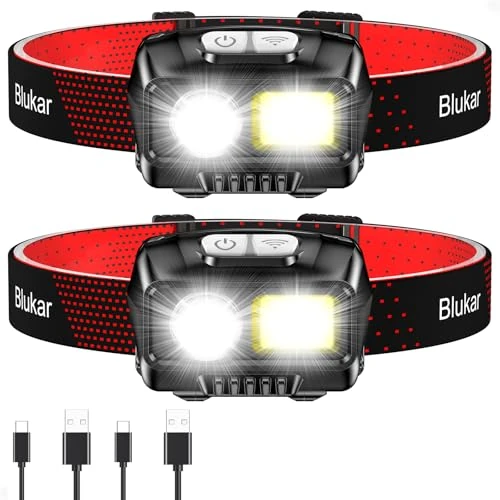 Offerta a tempo: Blukar Torcia Frontale LED, 2 Pezzi 2000LM Lampada Frontale Ricaricabile - 5% da 19.99 € a 18.99 €