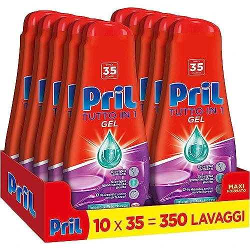 Begrenztes Angebot: Pril Gel All in One Hygiene, flüssiges Geschirrspülmittel mit Bicarbonat, Multi-Action-Schmutz, schwierig, 10 Flaschen mit je 35 Waschgängen (350 Waschladungen) von 69.38 EUR auf 69.38 EUR (Rabatt 0%)