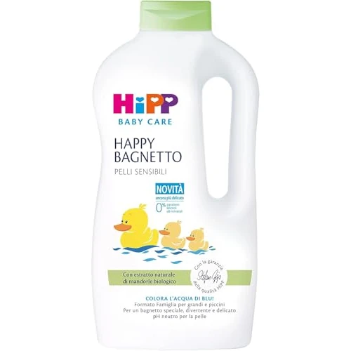 Offerta a tempo: HiPP Baby Care - Happy Bagnetto HiPP, Bagnoschiuma Bambini, Formato Famiglia, per Pelli Sensibili, pH Neutro, con Estratto Naturale di Mandorle Bio, 1 Flacone da 1000 ml, Bagnetto Neonato - 31% da 15.90 € a 10.99 €