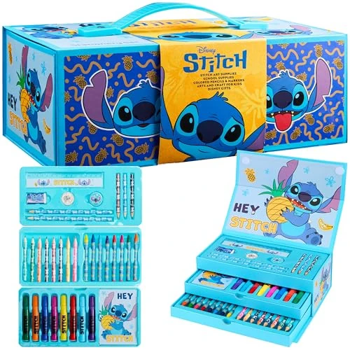 Limitiertes Angebot: Disney Stitch Marker & Farbkasten Set, Zeichen- und Malset, 34-Teiliges Kunstset für Kinder mit Notizblock & Schreibwaren (Blau) von 22.99 EUR auf 14.99 EUR (Spare 35%)