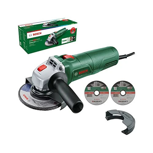 Bosch Compact Angle Grinder UniversalGrind 7-125 (750 W; 2 x Straight Cutting Discs; 1 x Sanding Disc, for Sharpening, Sharing and Brushing, in Box) - Amazon Edition
