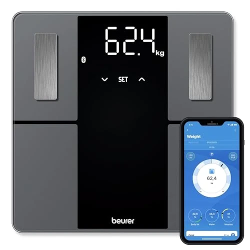 Offerta a tempo: Beurer BF 500 BT Super Black Edition Bilancia Diagnostica Elegante con Funzione Bluetooth e app, per grasso corporeo con portata di 180 kg, percentuale muscolare, fabbisogno calorico, display XL - 38% da 49.99 € a 30.90 €