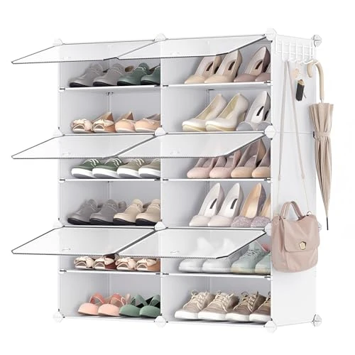 Oferta limitada: SONGMICS Mueble Zapatero Plástico, 6 Compartimentos para 24 Pares de Zapatos, con Puertas, Estructura de Acero y Estantes de Plástico, Armario para Dormitorio, Blanco Nube y Transparente LPC033W01 de 27.99 € a 27.99 € (ahorro 0.00%)
