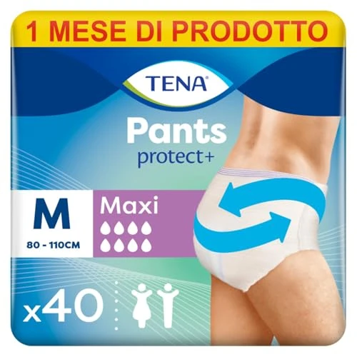TENA Pants Maxi (M) miesięczna paczka zapasowa - chłonne, rozciągliwe i jednorazowe majtki, na wyciek moczu, zarówno dla niej, jak i dla niego, dyskretne i wygodne, 4 opakowania x 10 sztuk