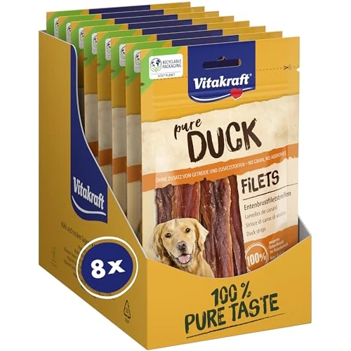 Offre limitée : VITAKRAFT- Pure Duck Filet, Friandises pour Chiens, Lamelles De Filet De Poitrine De Canard, Friandises D’Entraînement, sans Sucre Ajouté (8X 80G) de 36.00 € à 33.26 € (8% de remise)