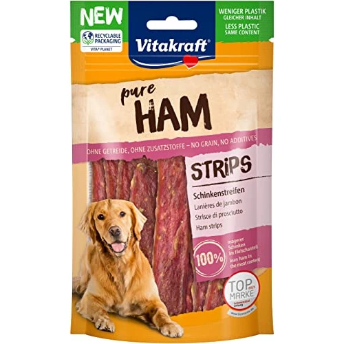 Vitakraft Pure Ham Strips, Dog Treats, Ham Strips with Pork, Dog Training Treat, No Added Sugar (1 x 80 g)