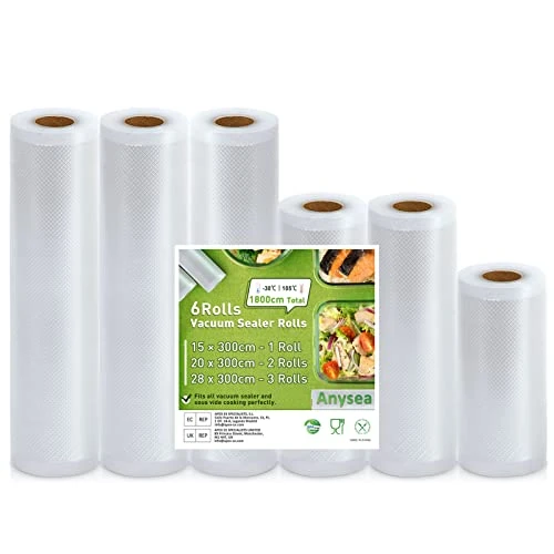 Offerta a tempo: Anysea Sacchetti per Sottovuoto Alimenti：Rotolo Sottovuoto Alimenti per Conservazione Alimenti, Sacchetti Sottovuoto Compatibili con Macchina Sottovuoto, 6 Rotolo 15x1/20x2/28x3/300cm — 15% da 13,99 € a 11,89 €