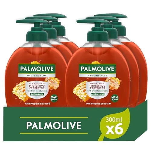 Offerta a tempo: Palmolive Sapone Liquido Mani Hygiene Plus Protettivo 12 x 300ml I con Antibatterico Naturale I Ingredienti al 95% di origine naturale* I Con estratto di propoli I Dermatologicamente testato - 32% da 27.54 € a 18.79 €