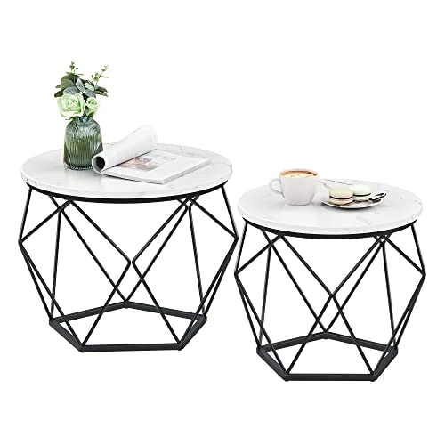 Oferta limitada: VASAGLE Mesa de Centro Redonda, Juego de 2 Mesas Auxiliares, Estilo Moderno, Tablero Extraíble, Marco de Acero, para Sala de Estar, Blanco y Negro LET040B59 de 51.99 € a 51.99 € (ahorro 0.00%)