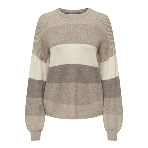 Only Onlatia L/S Stripe Maglione Knt Noos, Maglione Donna, Feather Gray/Stripes:w. Beige/Whitecap Gray/Leafless Tree, M