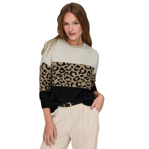 Beperkte aanbieding: Bestseller A/S Dames ONLJADE Animal LS O-Neck CC KNT trui, Moonbeam/Patroon: Zwart/Toasted Coconut, L, Moonbeam/Pattern:black/Toasted Coconut, L van 34.14 EUR naar 34.14 EUR (besparing 0%)