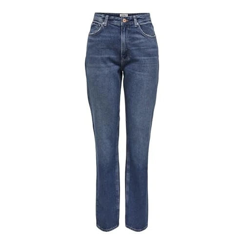 Bestseller A/S Onljaci MW Straight Dnm Cro209 Noos Pantalones Vaqueros, Medio De Mezclilla Azul, 26W x 30L para Mujer