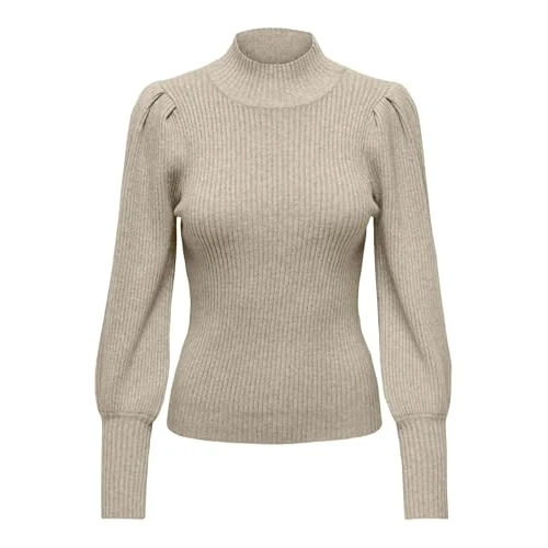 Only Maglione a Maglia Femminile Collo Alto, Meringa Mocha. Dettagli: mélange, XS