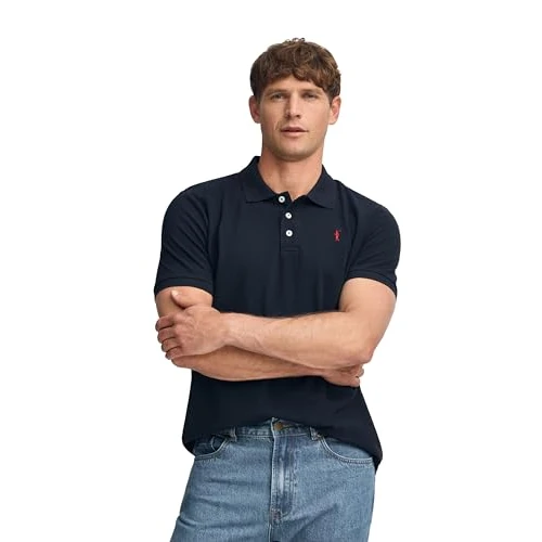 Polo Club Polo Bleu Marine en piqué avec Patte à Trois Boutons et Logo brodé Contrastant Homme