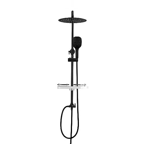 Offerta a tempo: Görbach Colonna Doccia senza Miscelatore, Colonna Doccia Acciaio Inox con Saliscendi Doccia Altezza Regolabile 74-114cm, Set Doccia a Pioggia con Doccetta e Mensola, Soffione D20cm, Nero - 47% da 149.99 € a 79.79 €