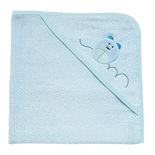 Chicco Hooded Towel, Soft Terry Towel, with Cute Mickey Mouse Embroidery, Fine Materials, 100% Pure Cotton, 0 Months+ Light Blue