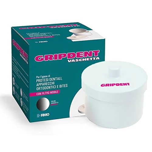 Zeitlich begrenztes Angebot: Gripdent Prothesenbehälter - Behälter mit Mobilem Filter für die Reinigung und Hygiene von Zahnprothesen, kieferorthopädischen Geräten und Bissen - Farbe Weiß von 7.93 € auf 7.93 € (0.00% Rabatt)