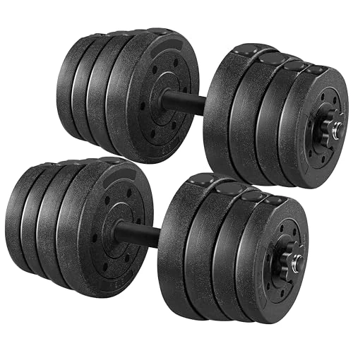 Yaheetech Lot de 2 haltères 15 kg salle de gym maison 16 plaques différents poids paire guidon réglable noir