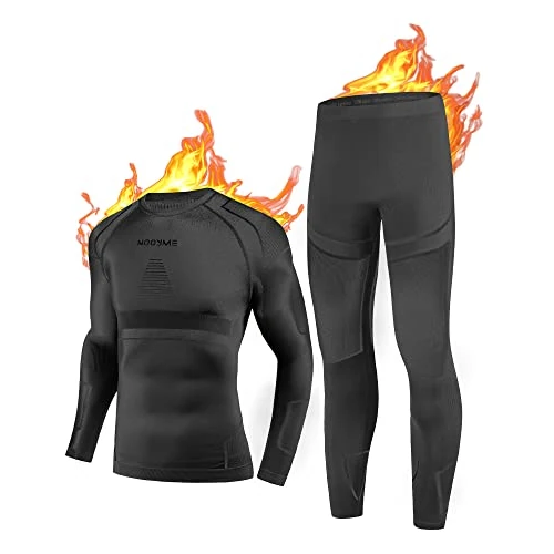 NOOYME Thermal underwear men's breathable thermal active functional underwear men's functional underwear men's set flexible ski underwear men's warm underwear for home winter, Extra warm black, L