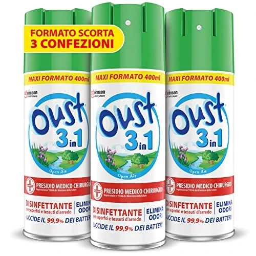 Offerta a tempo: OUST 3in1 Spray Disinfettante Elimina Odori, Uccide il 99,9% dei Batteri sulle Superfici e Tessuti dArredo — 43% da 14,99 € a 8,52 €