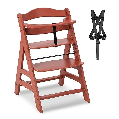 Hauck Wysokie ewolucyjne krzesło dla niemowląt Alpha Plus z drewna bukowego, certyfikat FSC, od 6 miesięcy, regulacja, 5-punktowe szelki, drążek bezpieczeństwa, wytrzymałość do 90 kg, kolor korka