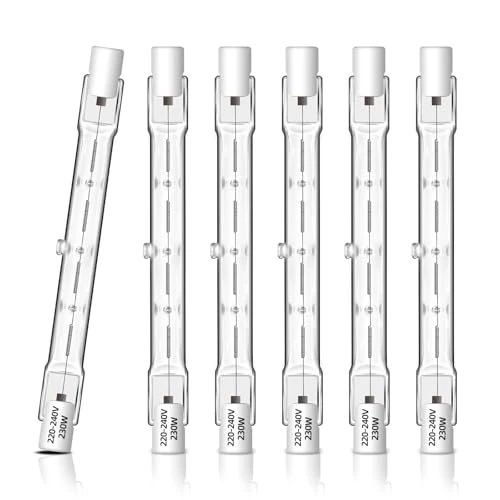 Lot de 6 Ampoule Halogène R7S 118mm 230W Dimmable, Ampoule R7s Linéaire 2700K Blanc Chaud, 4650LM, AC 230V, J118 Halogène pour Projecteur, l’éclairage de Paysage, Lampe de Travail, Lampadaire