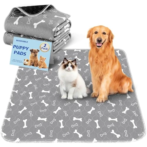 Baodan Washable Pet Urine Mat, 2 Pack 90 x 60 cm Reusable Puppy Mat for Dogs, Quick Absorbing Puppy Pads for Dogs, Cats, Guinea Pigs,Grey