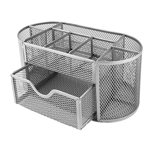 Offerta a tempo: D.RECT Organizer da scrivania, portapenne, organizer da tavolo, in metallo, con porta foglietti, in rete, 350 x 297 x 275 mm, argento - 0.00% da 24.87 € a 24.87 €