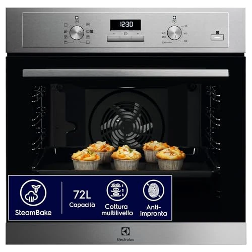 Electrolux Seria 600 wielofunkcyjny piekarnik do zabudowy parowej, pojemność 68 l, COD3S40X, funkcja Pizza, SteamBake, czyszczenie AquaClean, 589 x 594 x 568 mm, nierdzewny odcisk palnika