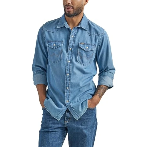 Begrenztes Angebot: Wrangler Iconic Jeanshemd mit Druckknöpfen für Herren, reguläre Passform von 52.85 EUR auf 44.92 EUR (Rabatt 15%)