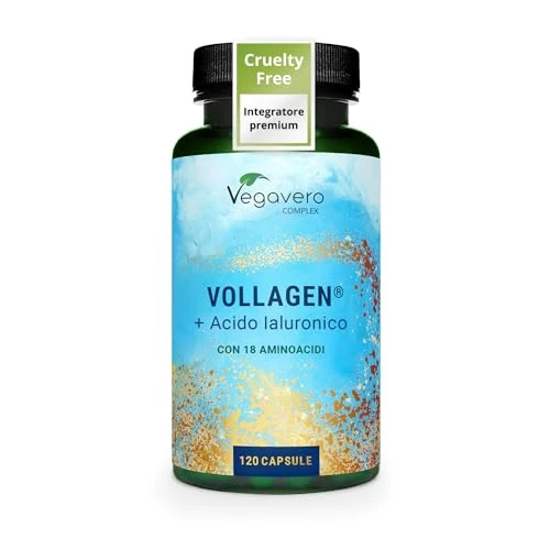 Offerta a tempo: Vegavero Collagene Vegano + Acido Ialuronico | Vollagen®: Alta Biodisponibilità da Fermentazione | 800-1500 kDa | Integratore Anti Age per Pelle e Articolazioni | Senza Additivi | 120 capsule - 10% da 20.99 € a 18.89 €
