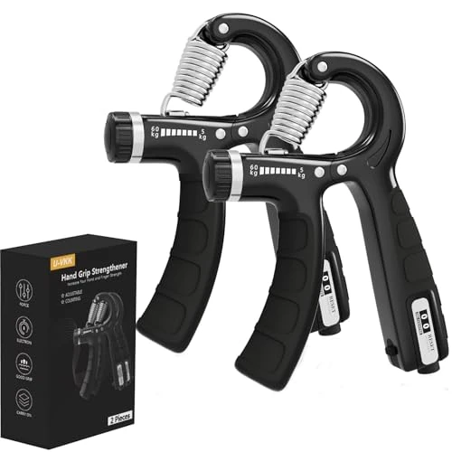 Offerta a tempo: U-VKK Hand Grip, Argento Nero 5-60 kg Allenamento Avambraccio, Avambracci Attrezzi con funzione di conteggio, Hand Trainer Gripper Resistenza Regolabile per Allenamento Della Forza - 0.00% da 12.61 € a 12.61 €