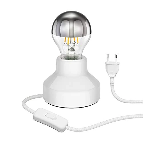 ledscom.de Lámpara de mesa de porcelana TIX, enchufe, interruptor, blanco + lámpara LED E27 486lm, Smart Home, blanco cálido - blanco frío