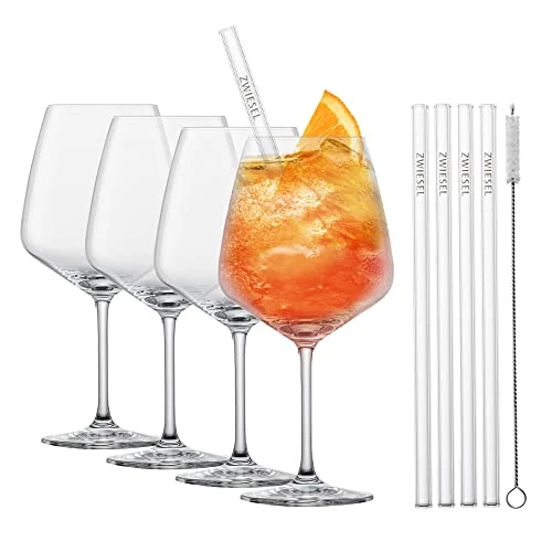 Schott ZWIESEL After Work Drinks, Set of 4 Cocktail Glasses, 4 Glass Straws and 1 Cotton Brush, Dishwasher-Safe Tritan Crystal Glasses, Made in Germany (Art. no. 130014)