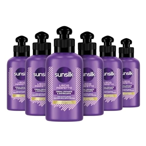 Sunsilk, Perfect Smooth Detangling Cream for Long Straight Hair, No Rinse, Formula Active Fusion with Argan Oil, Silk Protein and Biotin, 6 x 200ml
