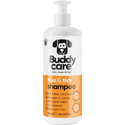 Offerta a tempo: Buddycare Shampoo per Cani Antipulci e Zecche, elimina Acari, Detergente Tea Tree e Shampoo Antipulci all'eucalipto (500ml) - 0.00% da 17.99 € a 17.99 €