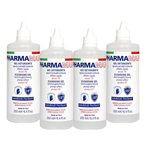 Offerta a tempo: Pharmamani KIT 4 PEZZI GEL IGIENIZZANTE MANI da 250 ml l'uno. 70% Alcool, Effetto Rapido, Non appiccica, si assorbe subito e idrata le mani. Profumo gradevole, Dermatologicamente Testato. - 0.00% da 19.32 € a 19.32 €