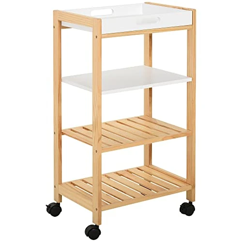 Offerta a tempo: HOMCOM Carrello da Cucina a 4 Livelli in MDF e Legno di Pino con 4 Ruote Girevoli, 40x30x76 cm, Bianco e Marrone - 15% da 48.95 € a 41.75 €