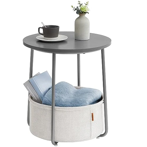 Offerta a tempo: VASAGLE Tavolino, Tavolino Rotondo con Cestino in Tessuto, Spazioso, per Soggiorno Camera da Letto, Comodino, Stile Moderno, Grigio Cemento e Bianco Crema LET223G49 - 15% da 39.99 € a 33.99 €