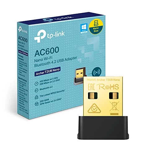 TP-Link Archer T2UB Nano AC600 Nano Wi-Fi Bluetooth 4.2 USB Adaptador (2.4 GHz 200 Mbps, 5 GHz 433 Mbps, tamaño Nano, Compatible con Win 11/10/8.1/8/7, estándares de cifrado WPA3, Bluetooth 4.2)