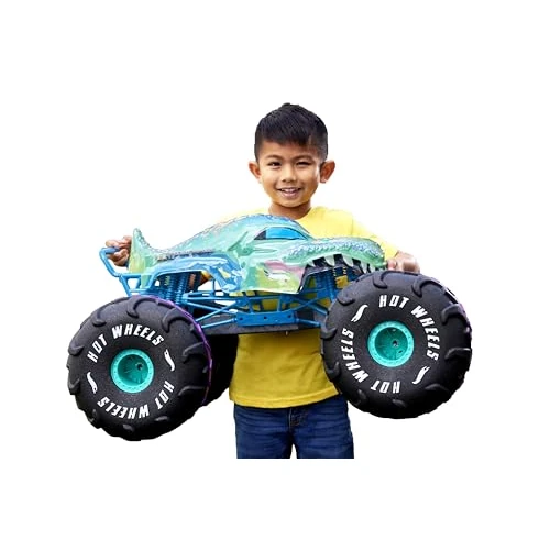 Hot Wheels Monster Trucks Ferngesteuertes Auto, Mega-Wrex im Maßstab 1:6, extragroßer Ferngesteuerter Spielzeug-Truck, mehr als 60 cm lang, HPK28