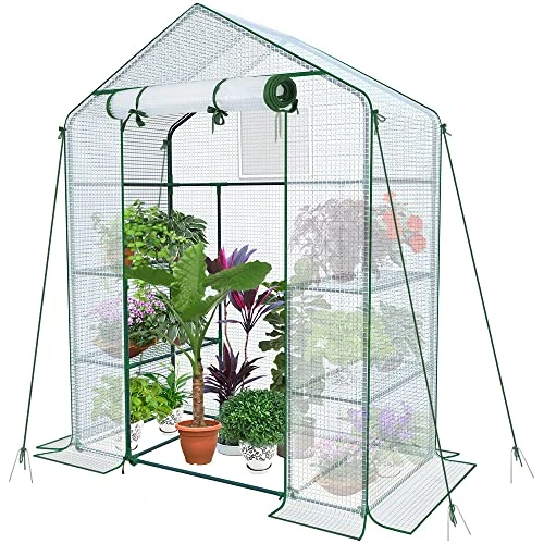 Oferta limitada: VOUNOT® Invernadero de Jardín 143x73x195 cm Vivero Casero Plantas Cultivo con Puerta Enrollable y Ventana, Invernadero Huerto Caseta de Jardín 4 Estantes para Plantas Macetas Flores, Blanco de 59.99 EUR a 54.99 EUR (ahorro 8%)