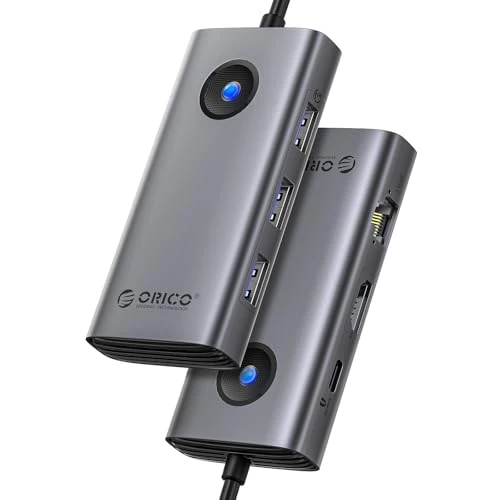 ORICO USB C Docking Station,6 in 1 USB C Dongle with HDMI 4K+PD100W+3×USB3.0+Ethernet, USB C Hub Multiport Adapter for MacBook/Dell/HP/Surface/Lenovo