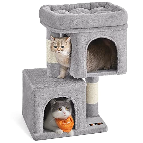 Feandrea Albero per Gatti, 67 cm, Tiragraffi, S, Condominio per Gattini Fino a 3 kg, Ampio Posatoio, 2 Grotte, Graffiatoio, Grigio Chiaro PCT611W01