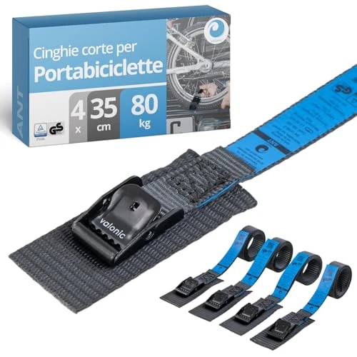 Offerta a tempo: valonic ANT - 4x 35cm cinghie di fissaggio corte, 19mm, 80 Kg, imbottite, certificate TÜV Rheinl. / GS, EN-12195-2 - nero, cinghia per box da tetto, bici, camper - 0.00% da 11.99 € a 11.99 €