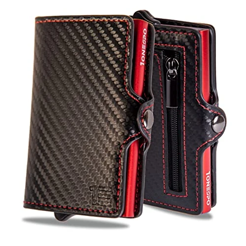 1onespo Wallet, Carbon Black - Case Red, Tascabile ma capiente, Contemporary