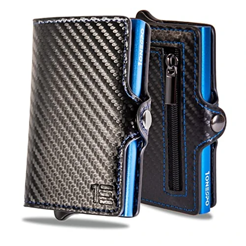 1onespo Wallet, Carbon Black - Case Blue, Tascabile ma capiente, Contemporary