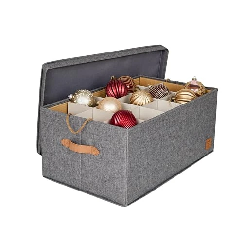 Offerta a tempo: LOVE IT STORE IT - Scatola Porta Oggetti Con Coperchio Per Palle di Natale - Con 30 Scomparti, Vassoio Estraibile - Lino - Rinforzi In Legno - 58x36x25cm - Grigio Screziato - 25% da 34.99 € a 26.24 €
