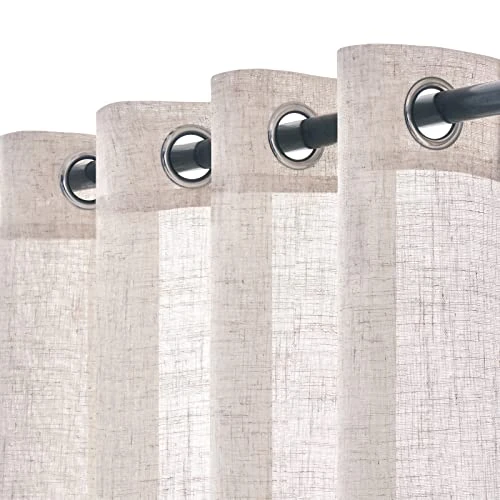 Tijdelijke aanbieding: Woaboy Set van 2 transparante linnen gordijnen met ringen, moderne interieurgordijnen voor slaapkamer, woonkamer en raam, 140x260 cm, witgewassen van 54.99 € naar 54.99 € (0.00% korting)